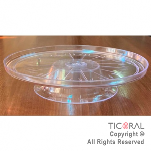 BANDEJA REDONDA CON PIE CRISTAL PLASTICO 26.5 CM X 1